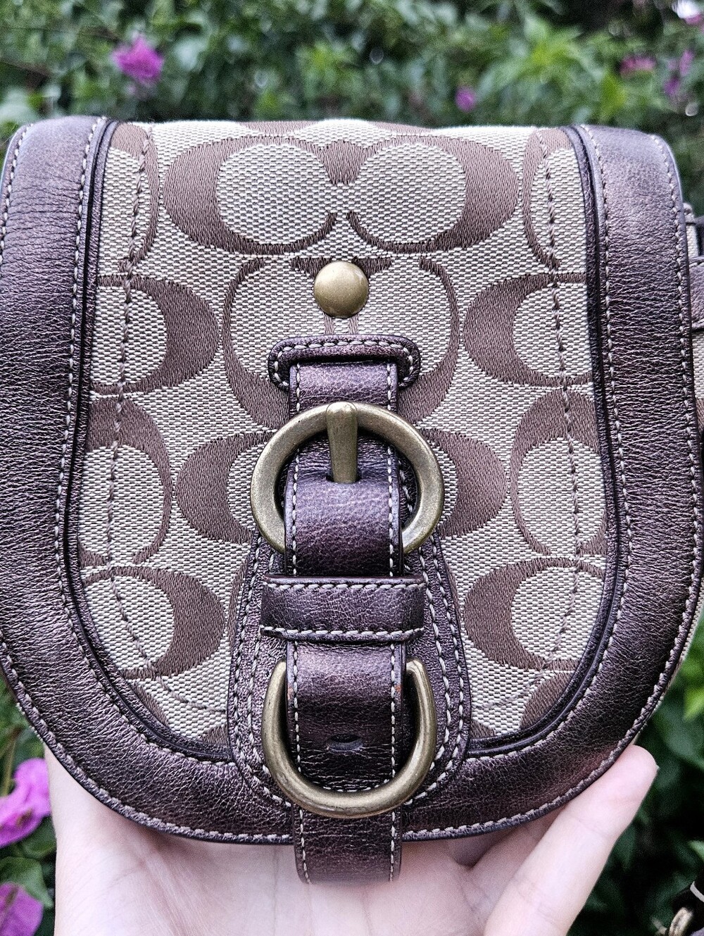 Vintage Coach Garcia Signature Metallic Bronze Crossbody Bag Y2K